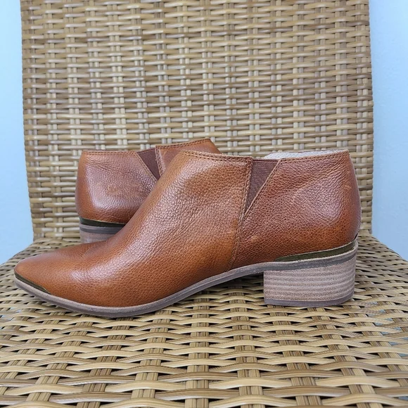 Lucky Brand Shoes Koben Booties Leather Stacked Heels Pointed Brown Size 11 - Picture 8 of 16